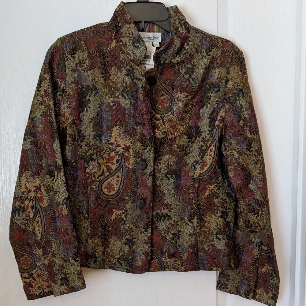 Coldwater Creek Vintage Button Front Bohemian Tapestry Jacket. Petite Small 6-8